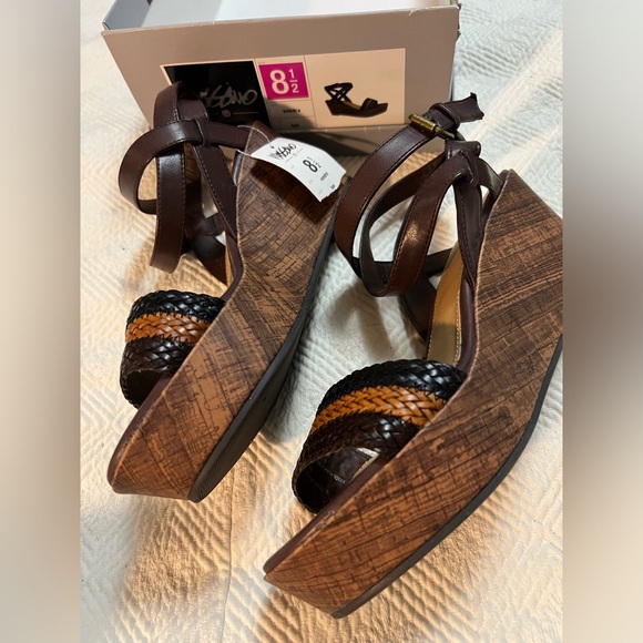 Mossimo Vondra Platform Heel Pumps Braided Tan Black Wood tone Sole 70s Size 8.5 - Picture 7 of 16